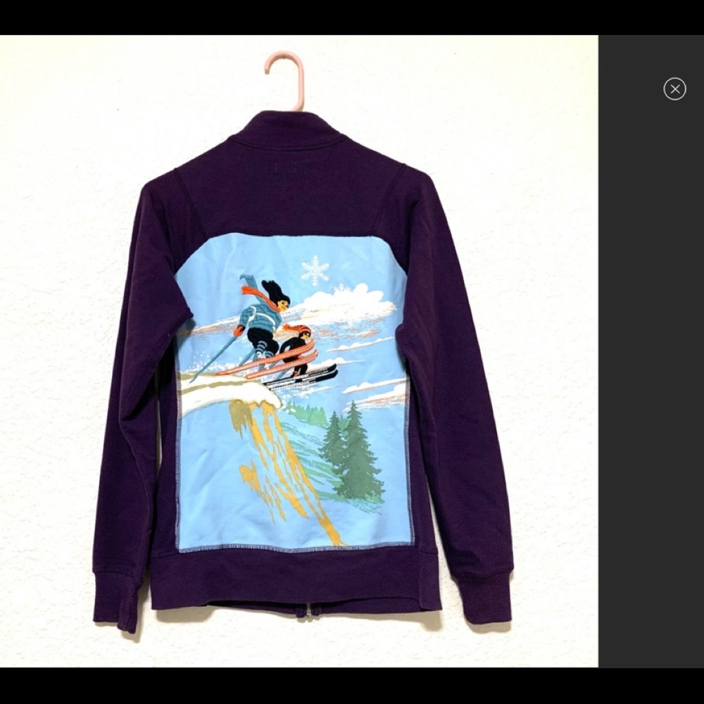 Neve Full Zip Cotton Sweater. Retro Ski Design with Embroidery. Small Full Zip